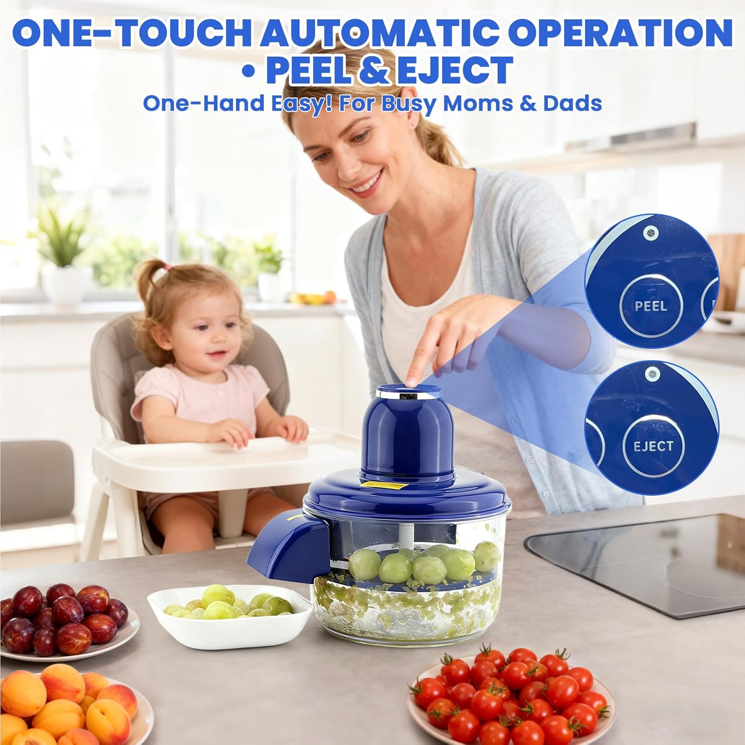 Automatic Fruit Peeling Machine-Electric Fruit Peeler for Green Grape Peeler & Cherry Tomato Skin Removal,Compact Fruit Peeler for Small Round Fruits,Smart Kitchen Tool for Home Chefs, Jam Making